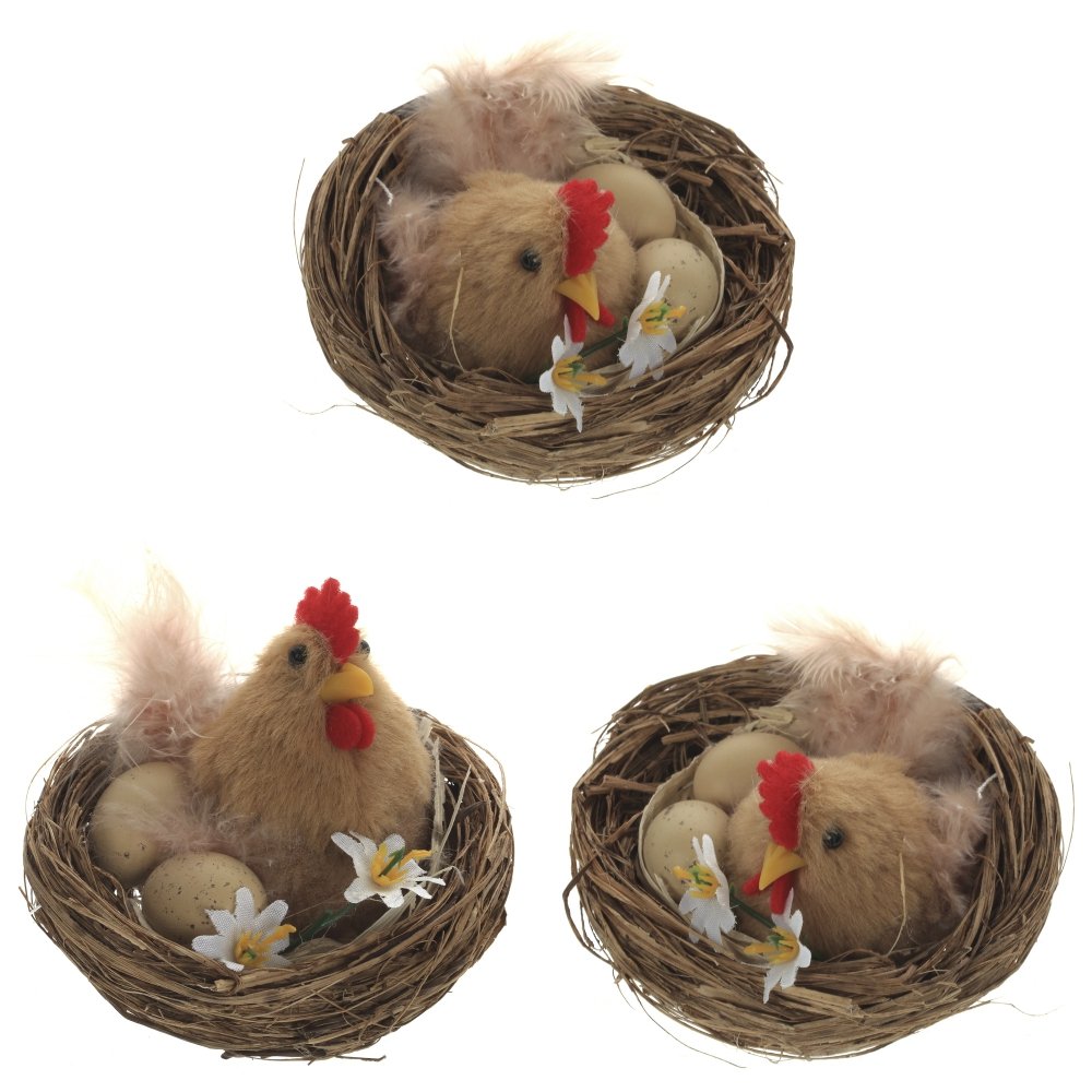 Изделие декоративное Курица в гнезде, коричневый 9х9х7см, 3в. по цене 