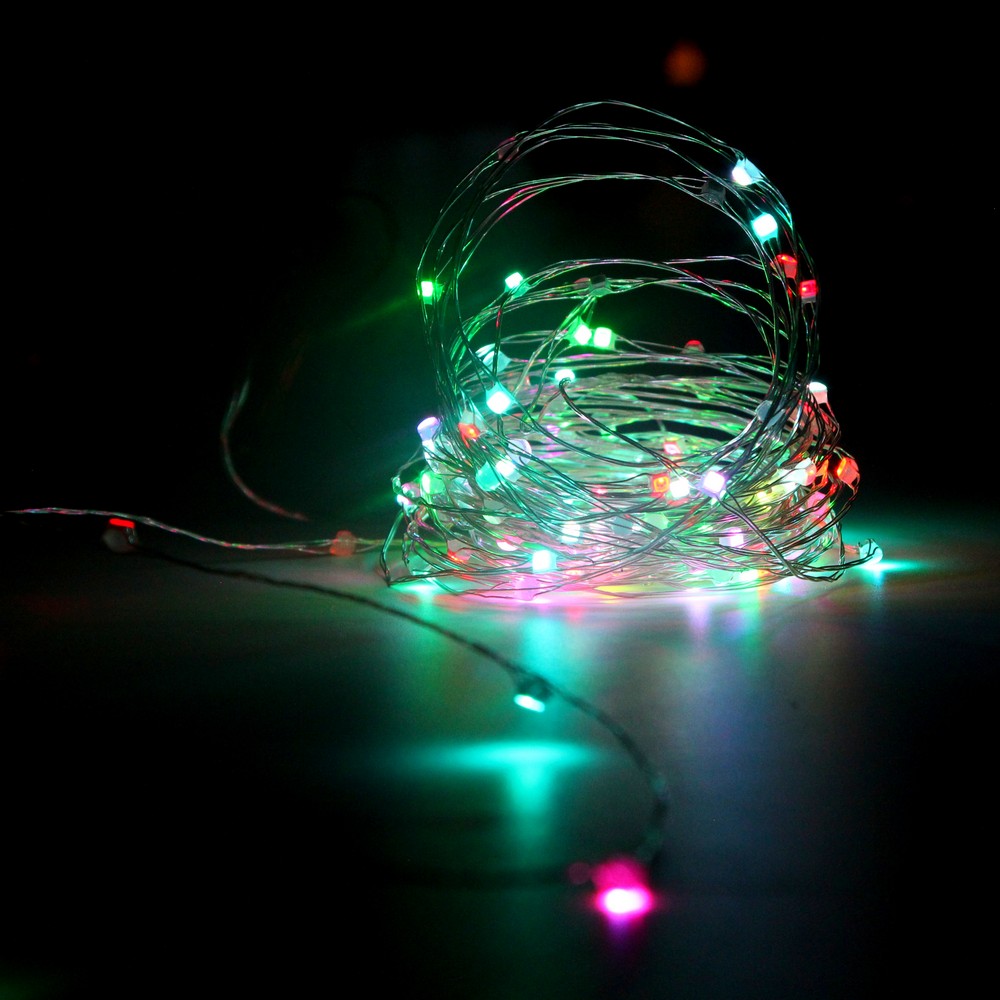 Электрогирлянда Нить внутр. 20 минидиодов 1,9м на батарейках разноцветная по цене 