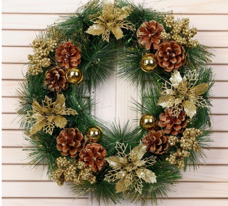 Изделие декоративное Венок Золотое сияние 30см дерево, пластик арт.5036609 по цене 