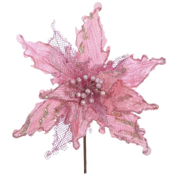 Цветок искусственный Пуансеттия, розовый 29х29х23см по цене 