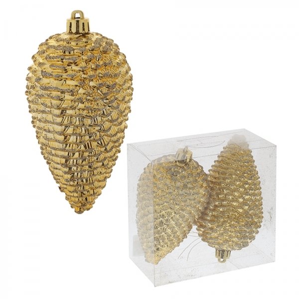 Украшение новогоднее Шишка золотая набор из 2-х шт 12х7х12см полимерные материалы арт.722852 по цене 