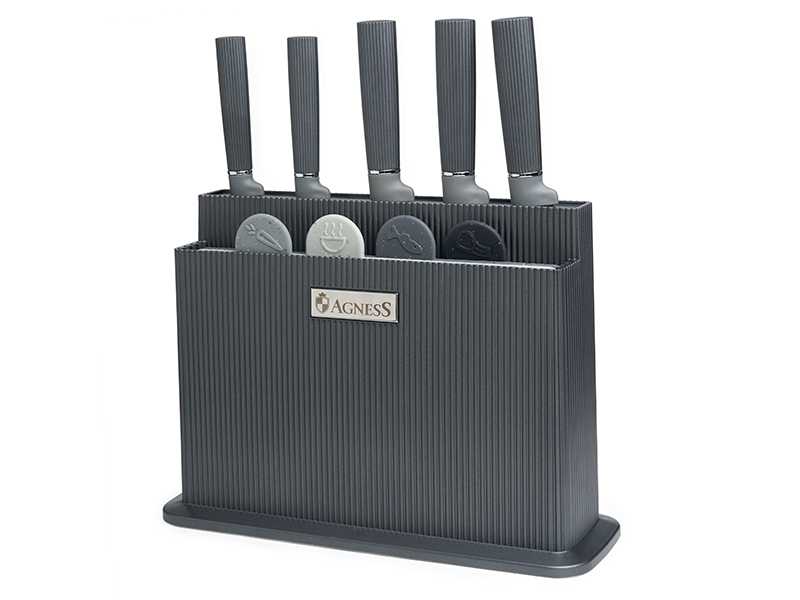 Набор ножей Агнесс из 10пр: 5 ножей, 4 доски и подставка, черно-серый арт.671-215 по цене 
