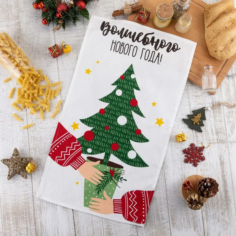Полотенце кухонное Доляна Волшебного Нового Года 35х60см, хлопок арт.5059200 по цене 