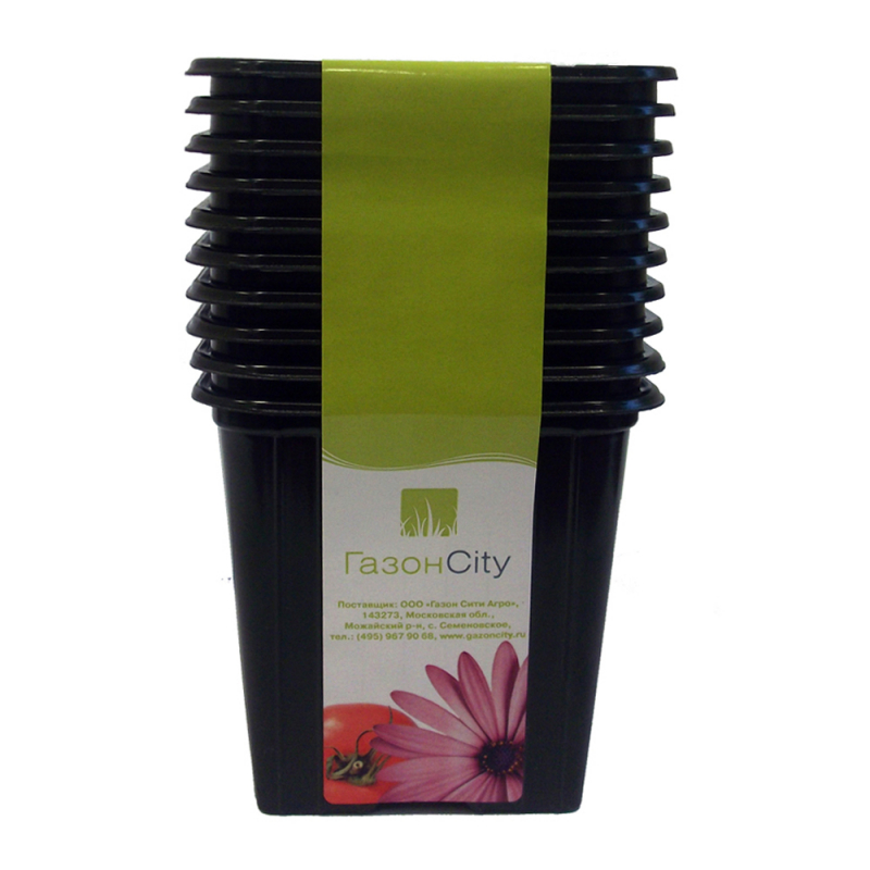 Горшок для рассады квадратный 9х9х8см 0,5л черный 10шт разм. 9*9*16 см. по цене 