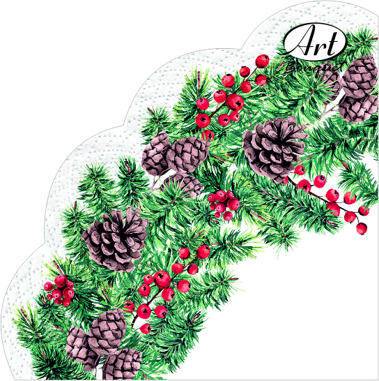 Салфетки бумажные Новогодний венок-3 32см 3-х слойные 12л арт.57089 по цене 