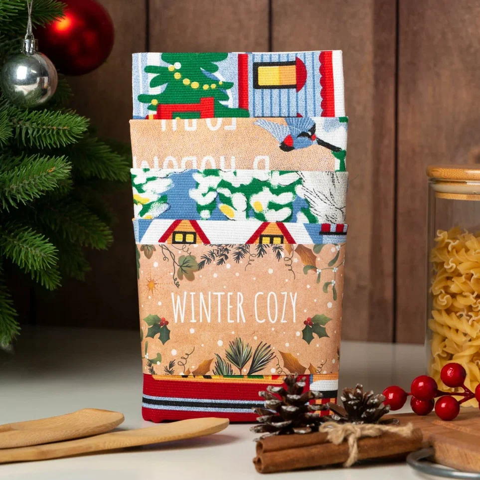 Набор кухонных полотенец Доляна Время чудес 35х60см-4шт, хлопок арт.6988437 по цене 