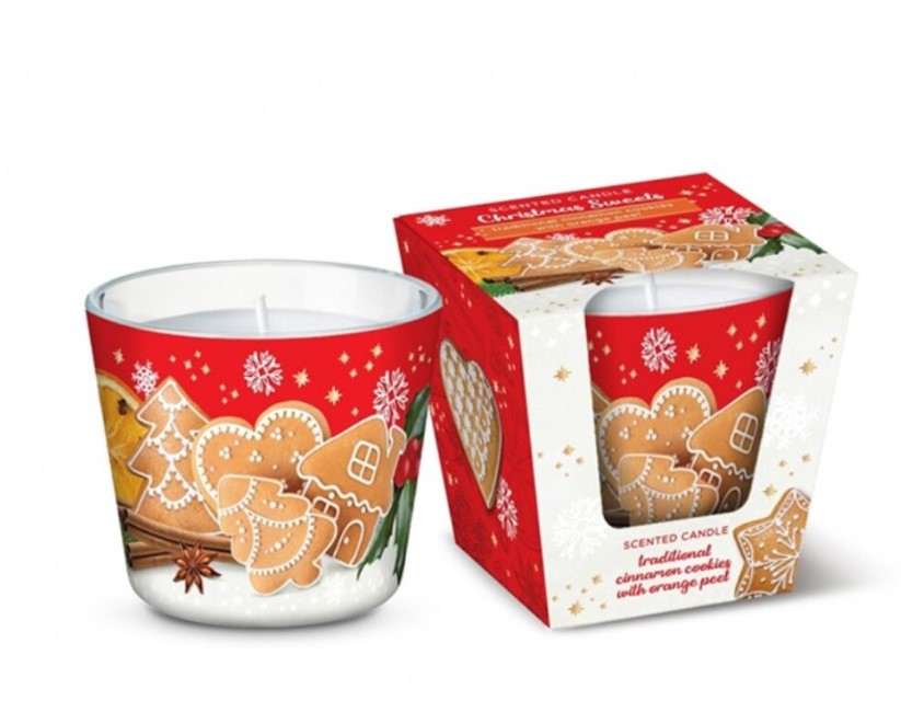 Свеча ароматизированная в стакане Бартек Рождественские сладости 115г по цене 