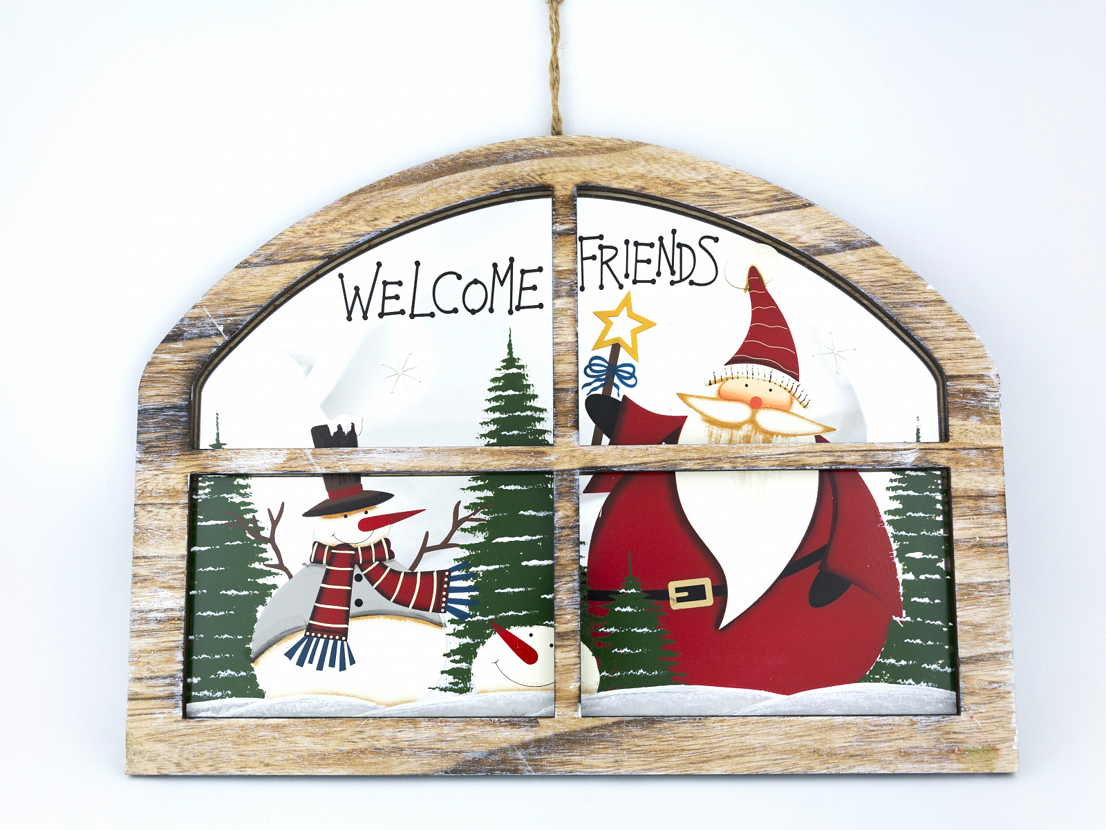 Украшение подвесное Окно, Дед Мороз и Снеговик дерево/зеркало, 39х29см по цене 