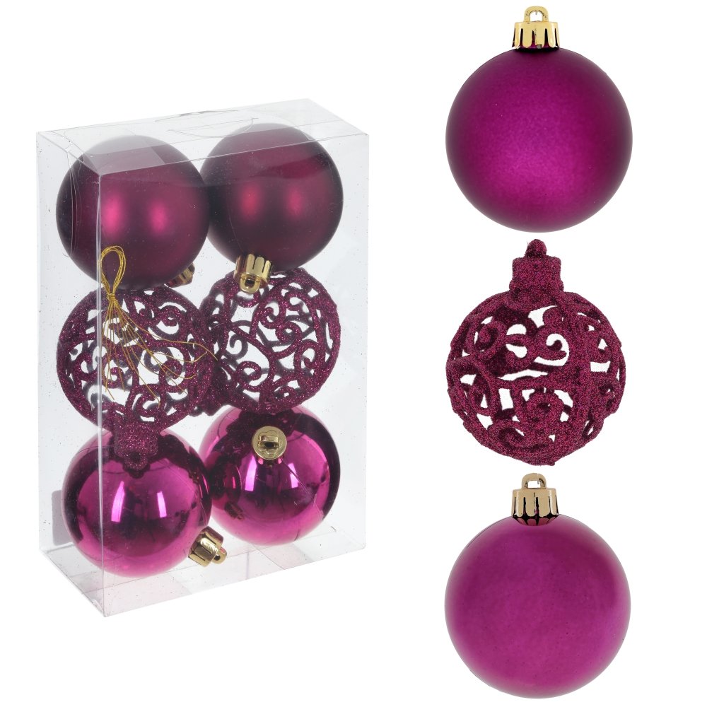 Украшение новогоднее Шар Узор, фиолетовый набор из 6шт, 6х6х8см по цене 