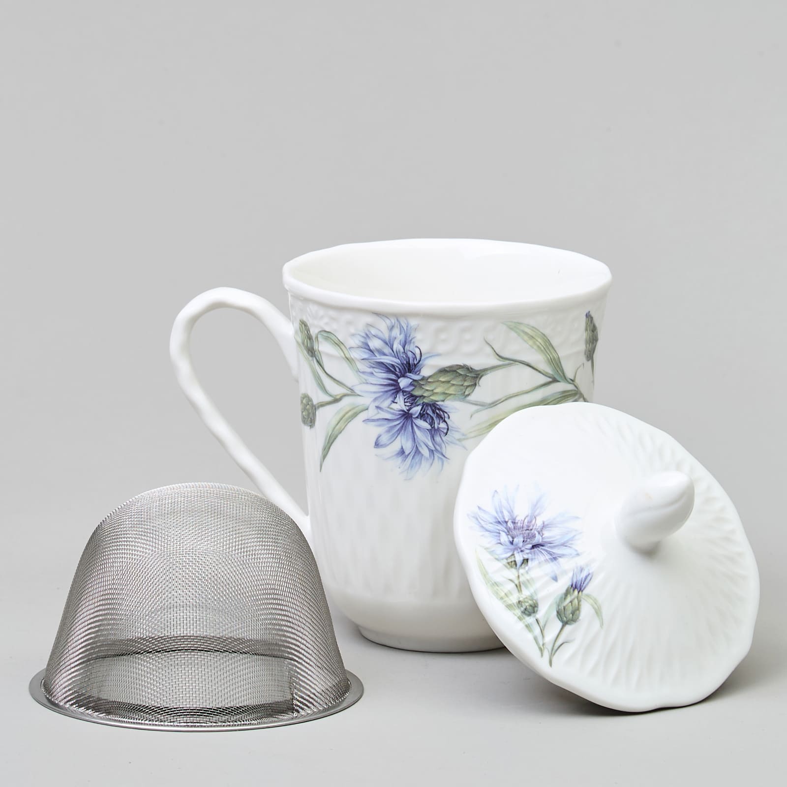 Кружка заварочная Лефард Васильки с крышкой и ситом 350мл, фарфор арт.760-833 по цене 