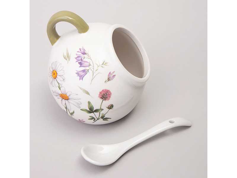 Солонка с ложкой Агнесс История цветов 170мл, керамика арт.358-2183 по цене 