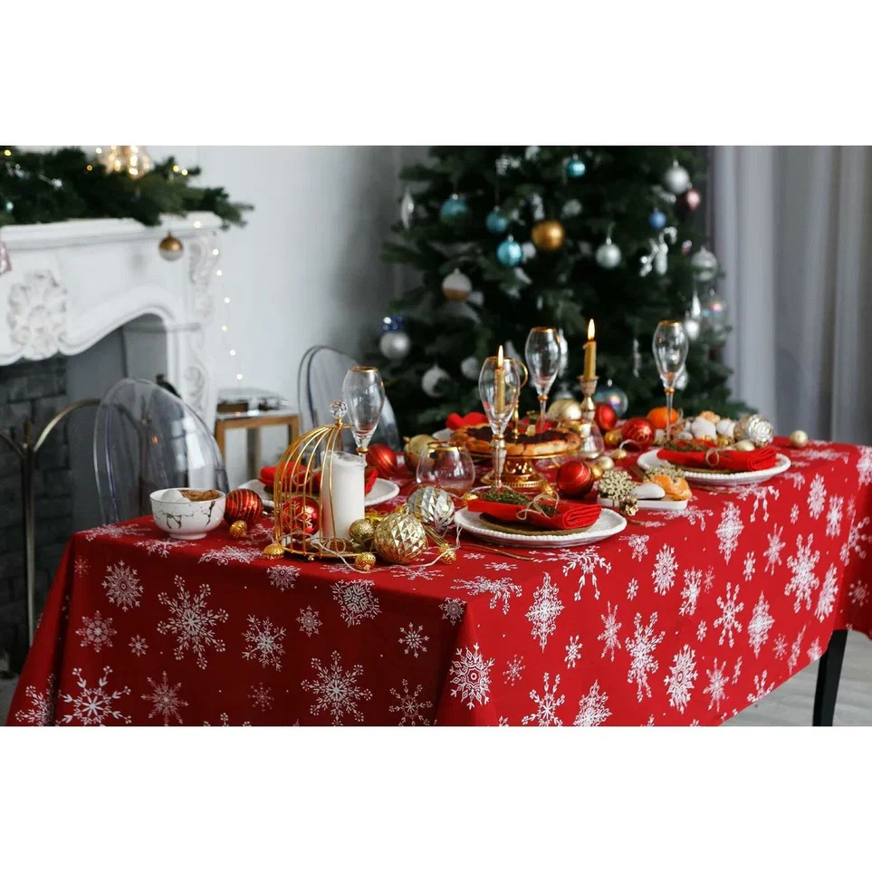 Скатерь Доляна Белые снежинки 180х149см, хлопок арт.4478732 по цене 