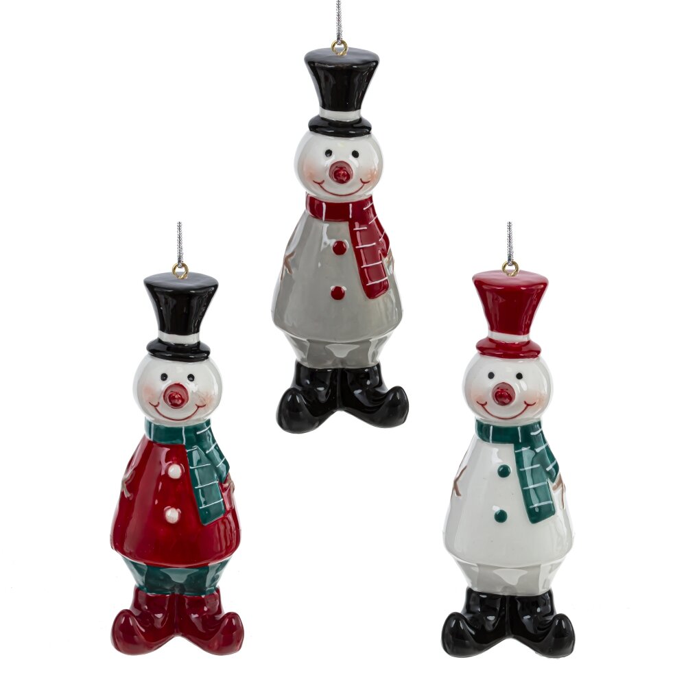 Фигурка подвесная Снеговик 3,5х3,5х9,5см 3в., керамика арт.812905 по цене 