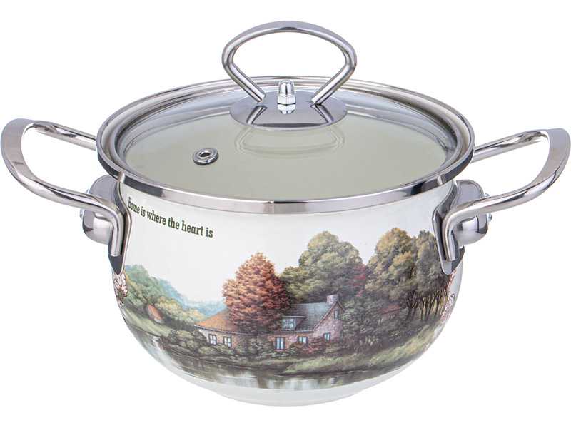 Кастрюля с крышкой Агнесс Семейный дом эмаль 16см 1,5л арт.943-065 по цене 