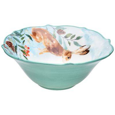 Салатник сервировочный Лефард Заяц фарфор голубой 19х7см 600мл по цене 