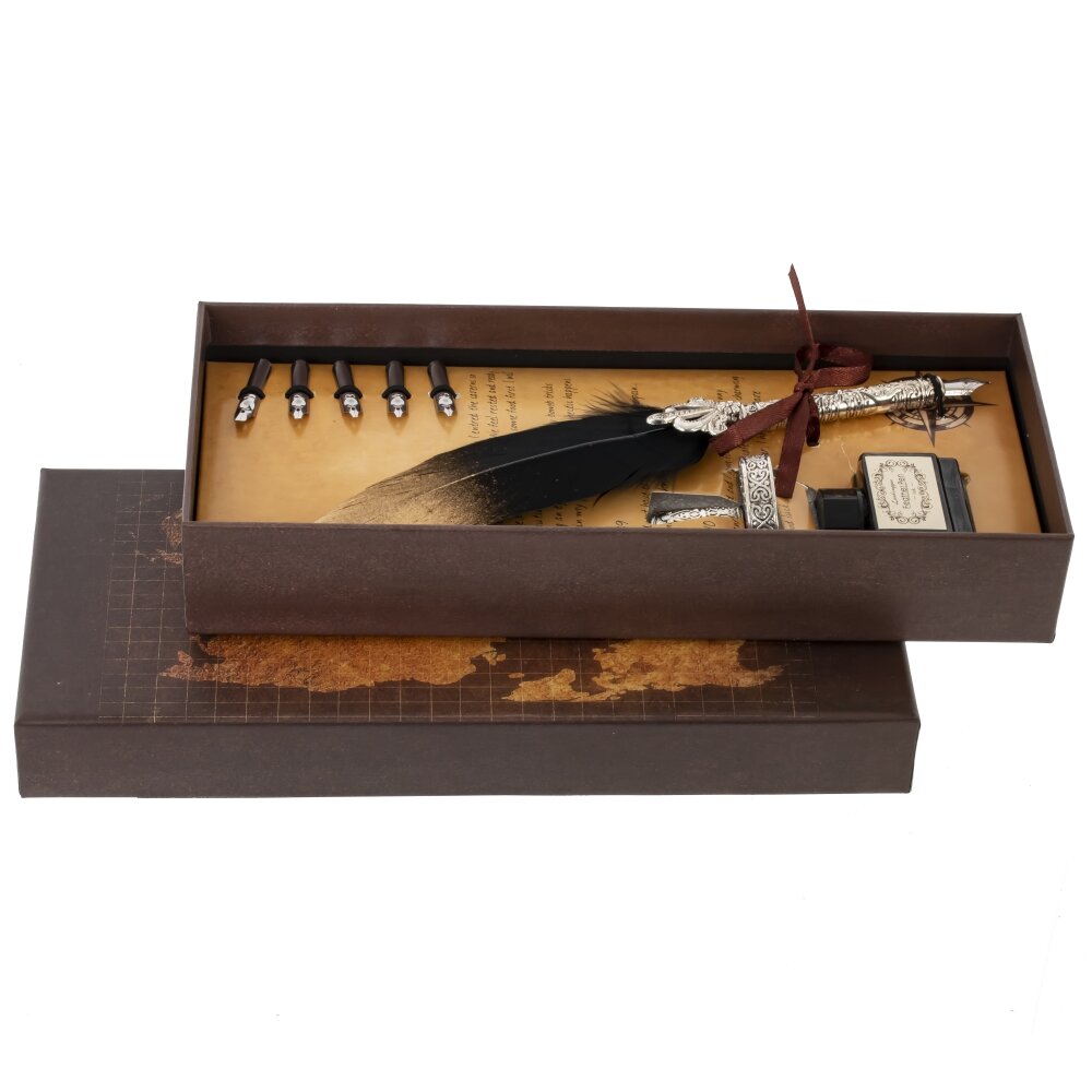 Набор подарочный: ручка перьевая 5 наконечников чернильница держатель арт.782829 по цене 