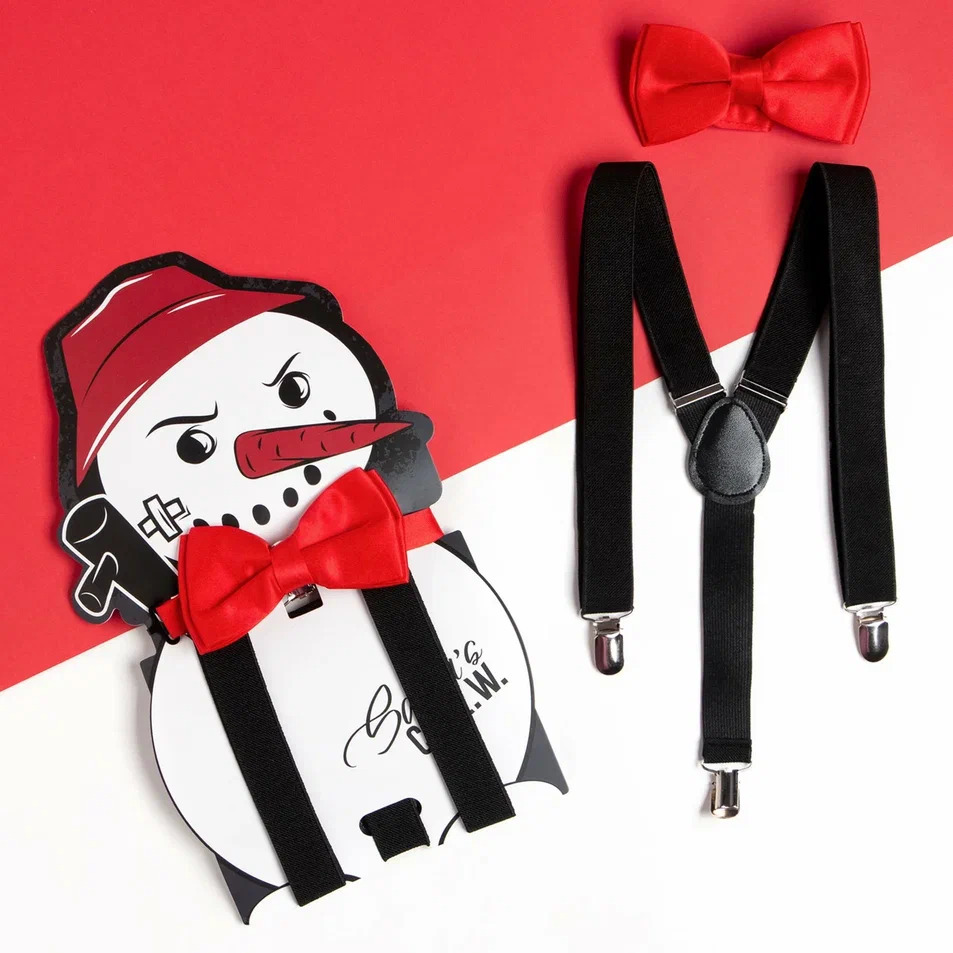 Набор мужской Кафтан подтяжки и галстук-бабочка Снеговик арт.6772738 по цене 