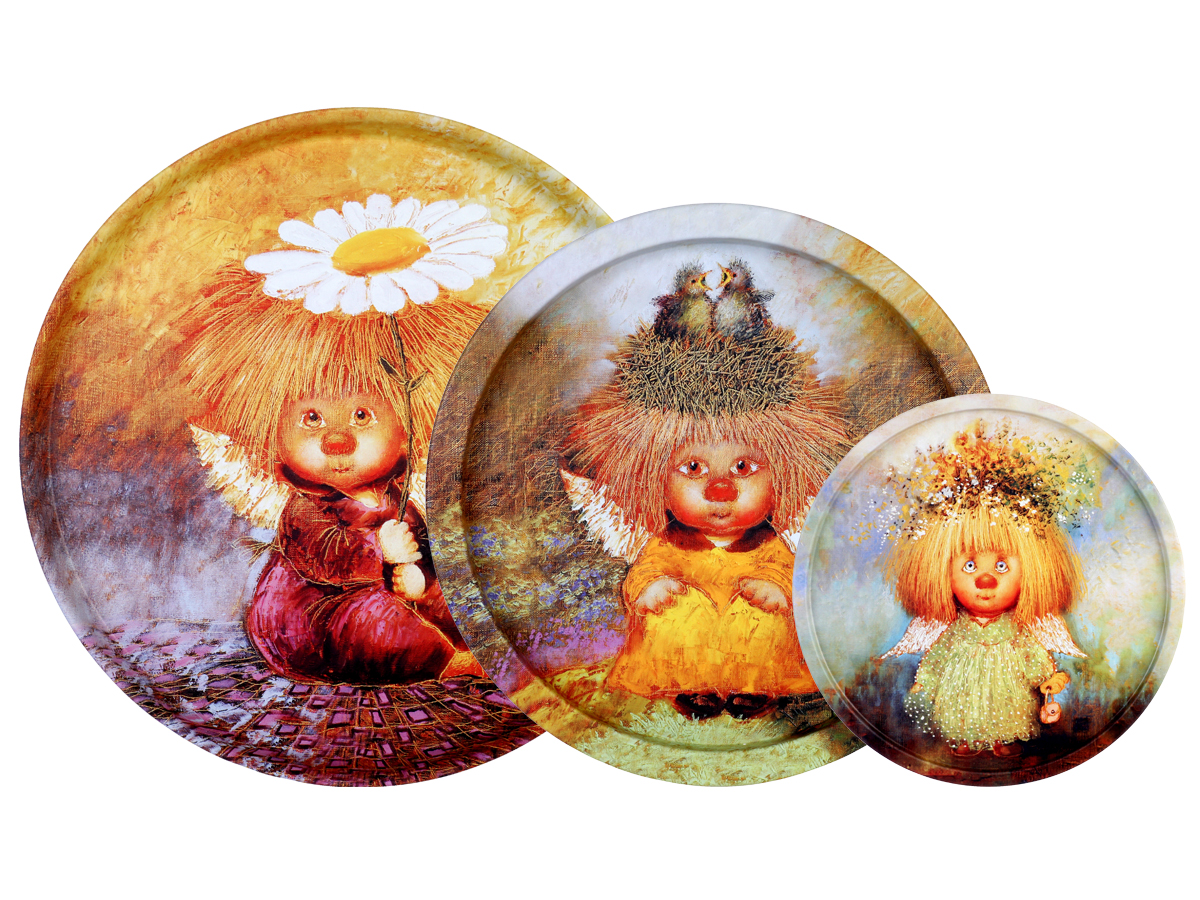 Набор подносов Ангел семейного счастья 3шт: 20х0,4см, 28,2х1,6см, 33х2,1см, металл арт.TS006 по цене 