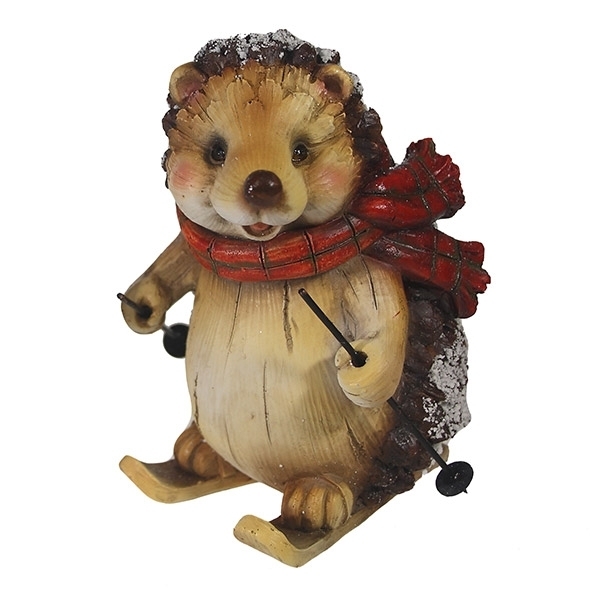 Фигура декоративная Еж на лыжах в шарфике, полистоун 8х8х16см по цене 