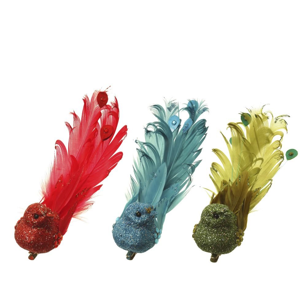 Изделие декоративное Птичка Перо на клипсе 16х6х4,5см, 3в. по цене 