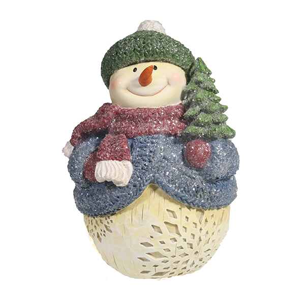 Фигура декоративная Снеговик с елкой, полистоун 11.5х11х15.5см по цене 