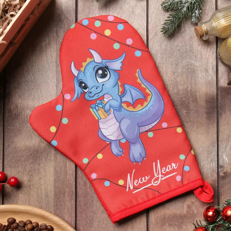 Прихватка-рукавица Доляна Дракон с подарком 20х28см, полиэстер 65%, хлопок 35%  арт.9605999 по цене 