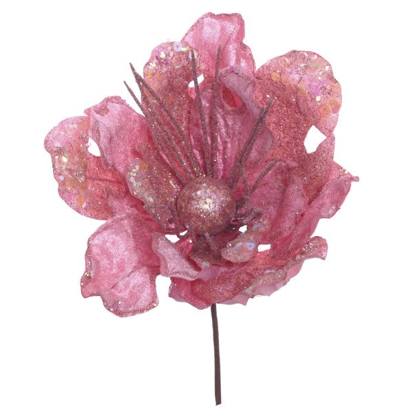 Цветок искусственный Новогодний Вернисаж, розовый 30х30х23см по цене 