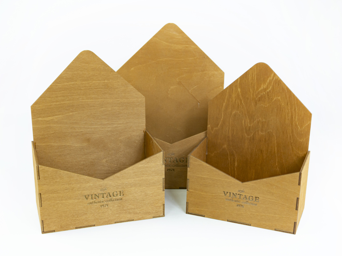 Набор кашпо Конверт Винтаж 3шт дерево 20х11х27см, коричневый по цене 