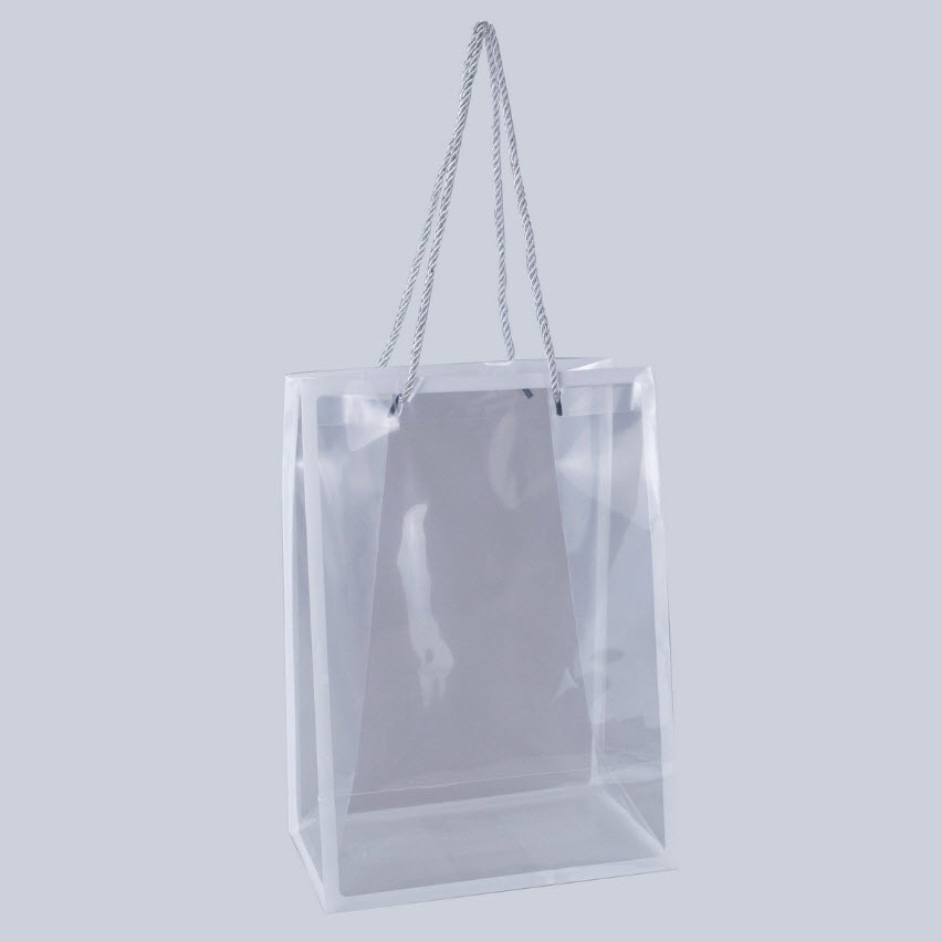 Пакет подарочный с каймой пластик 25x15x35см, прозрачный/белый по цене 