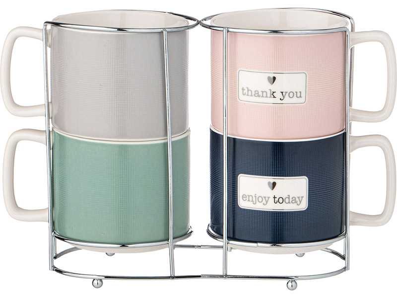 Набор кружек Лефард Время перерыва 350мл 4шт на мет. подставке, фарфор арт.260-660 по цене 