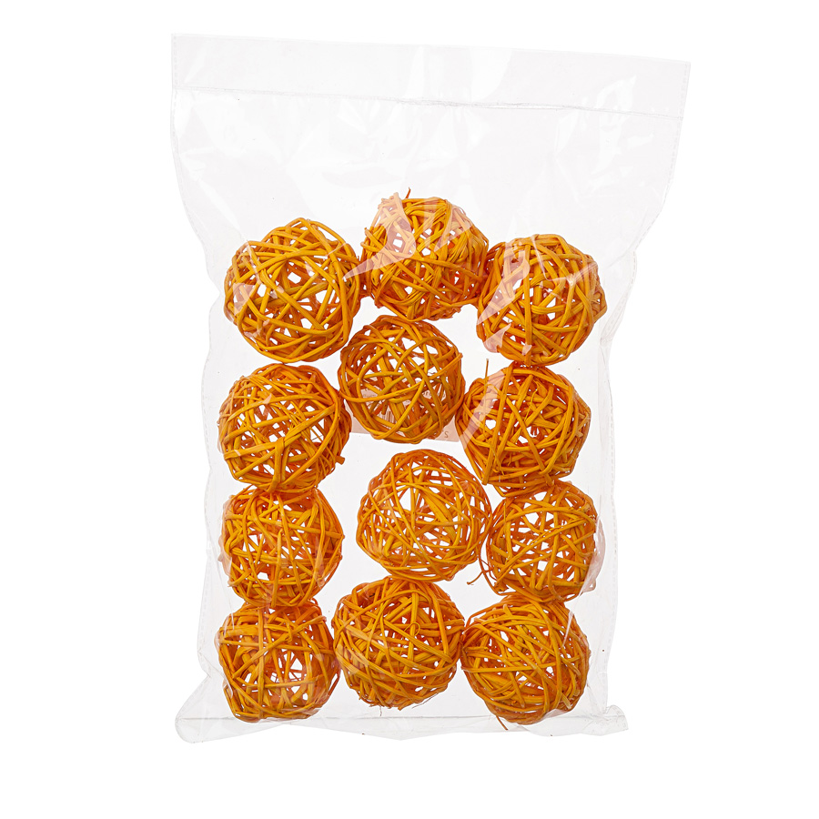 Набор шаров плетеных ротанг 12шт 5см, пастельно-оранжевый по цене 