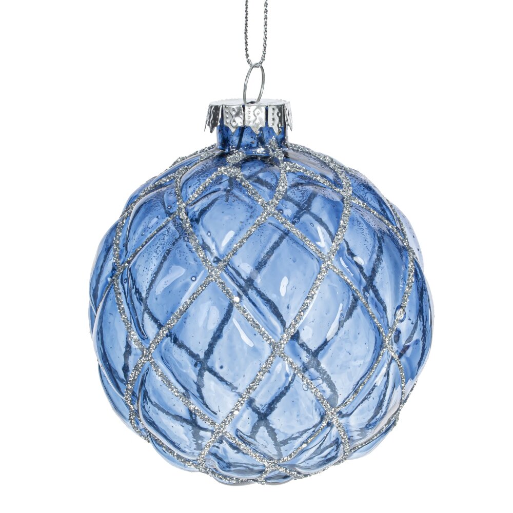 Украшение новогоднее Шар рельефный синий 8см стекло арт.779039 по цене 
