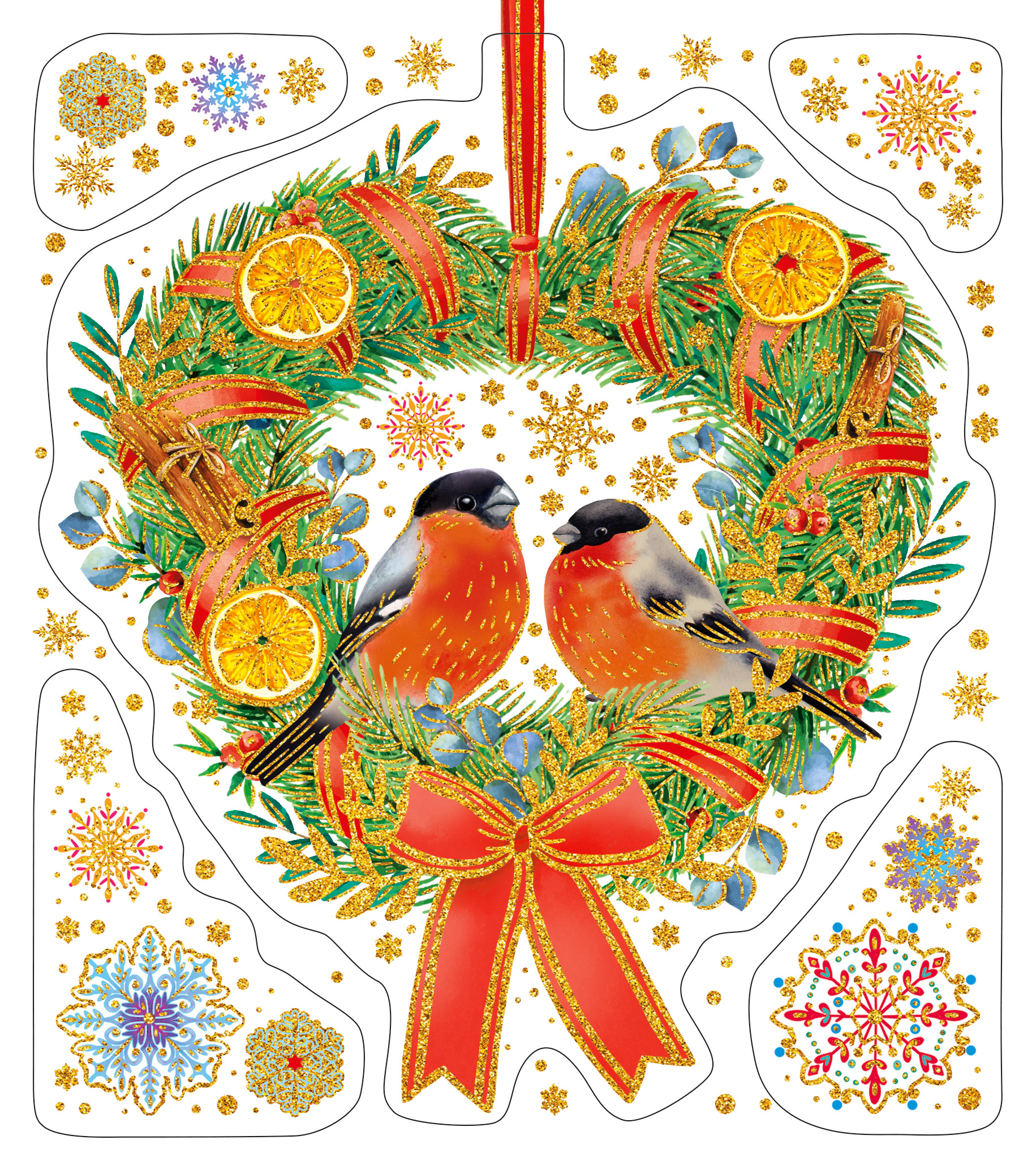 Украшение новогоднее оконное Снегири 15,5x17,5см, арт.90269 по цене 