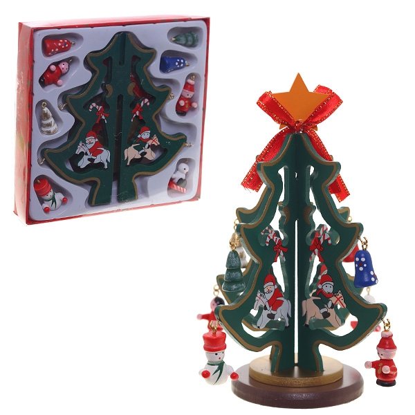 Изделие декоративное Елка с украшениями 12х12х16,5см дерево, металл арт.239527 по цене 