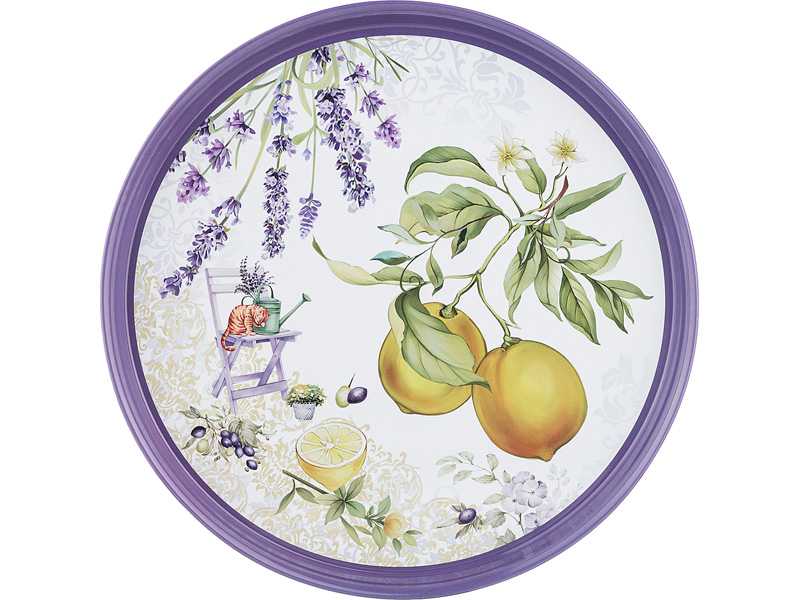 Поднос сервировочный Агнесс Прованс лимоны 33x2,1см, сталь арт.898-038 по цене 