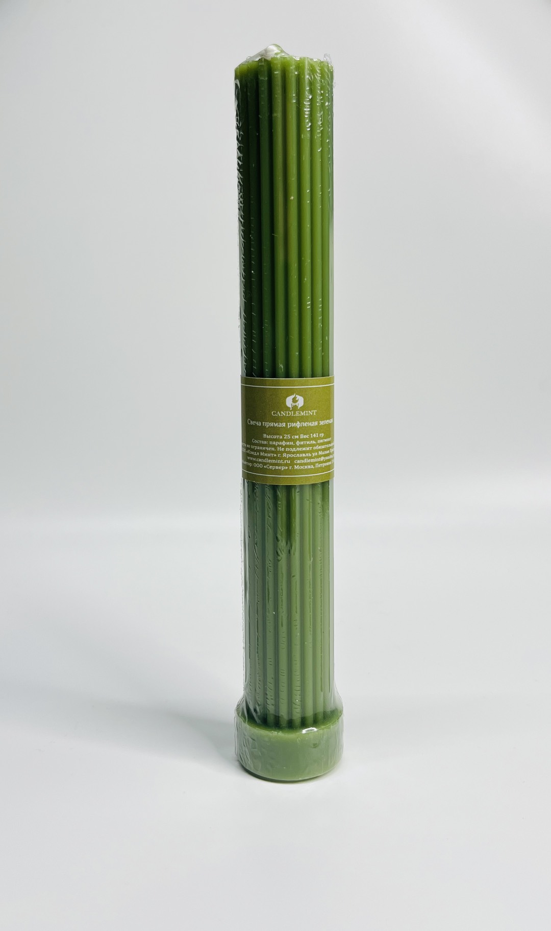 Свеча прямая рифленая 22х2,5см, зеленый по цене 