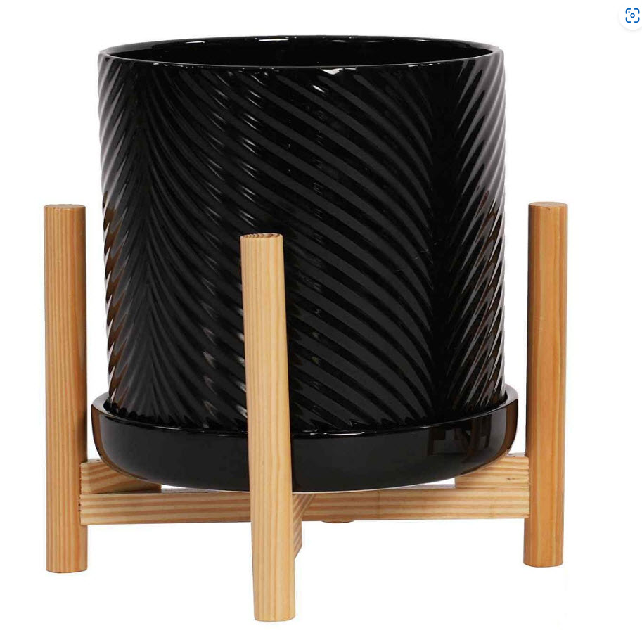 Кашпо Флоу Керамик 4л, с блюдцем и подставкой, черное 19х19см арт.FLOCRS19-BL по цене 