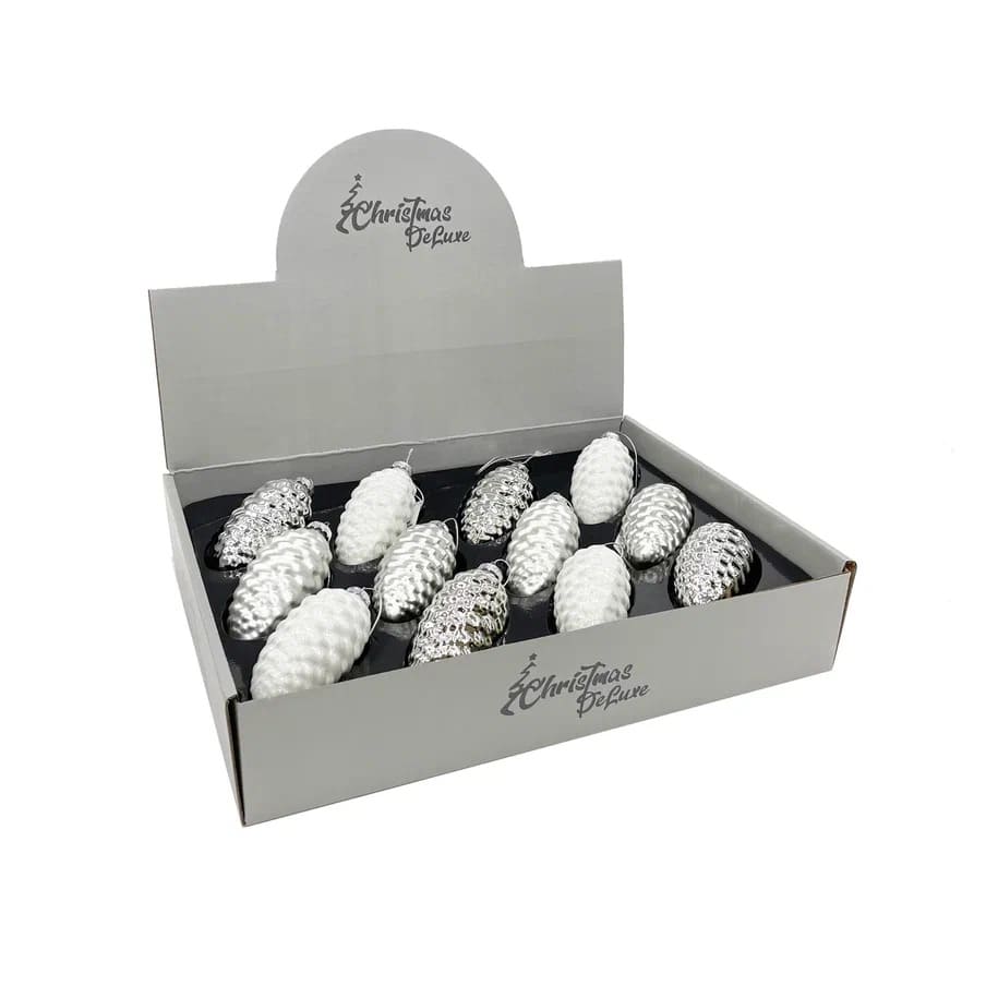 Шишка стеклянная 10х5см белый арт.86463 по цене 