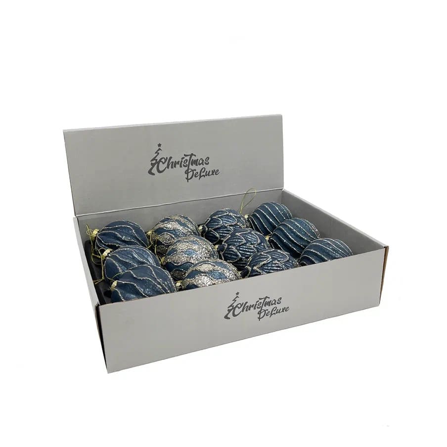 Шар стеклянный 8см синий с серебром арт.87189 по цене 