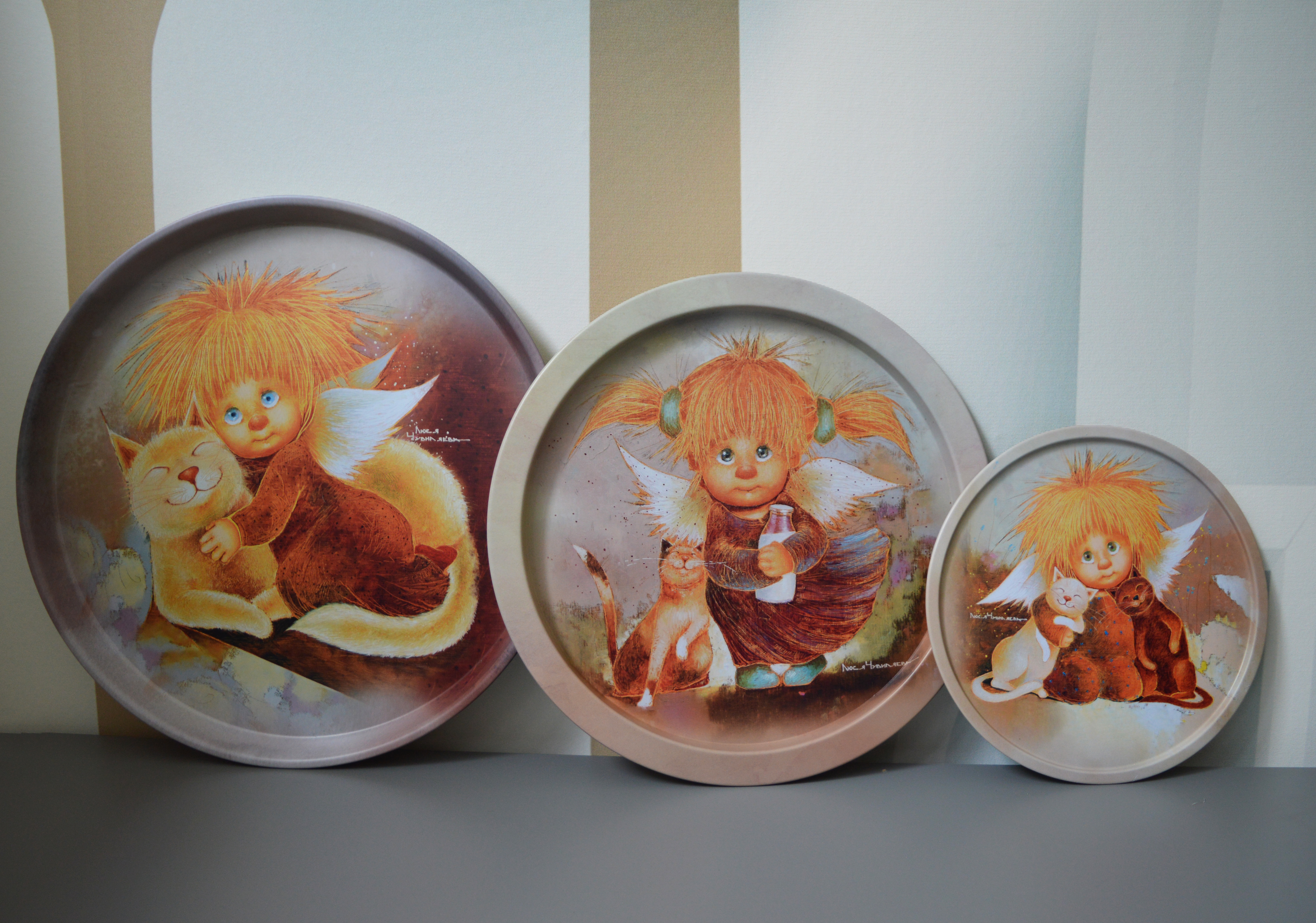 Набор подносов Ангел тепла и уюта 3шт: 20х0,4см, 28,2х1,6см, 33х2,1см, металл арт.TS051 по цене 