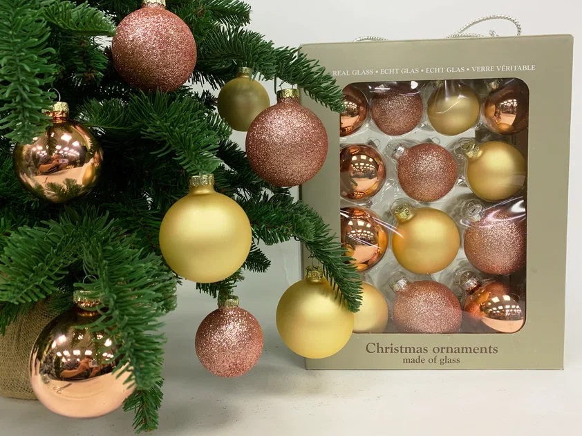 Украшение новогоднее Шар Розовое Шампанское, золото набор из 26шт, 24х15х24см по цене 