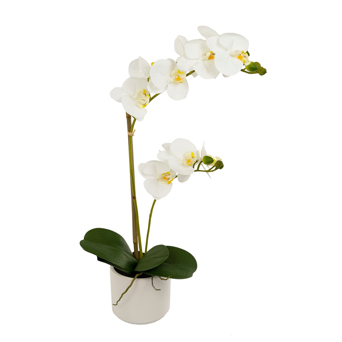 Цветок искусственный Орхидея в кашпо 53см, белый по цене 