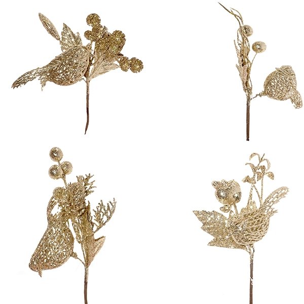 Украшение новогоднее Цветок золотой В21см 4в. без инд.упаковки по цене 