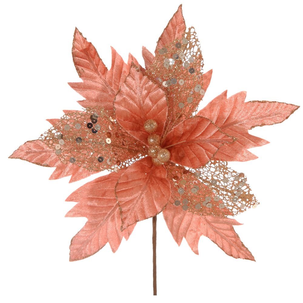 Цветок искусственный Пуансеттия коралл 32х32х38см арт.755418 по цене 