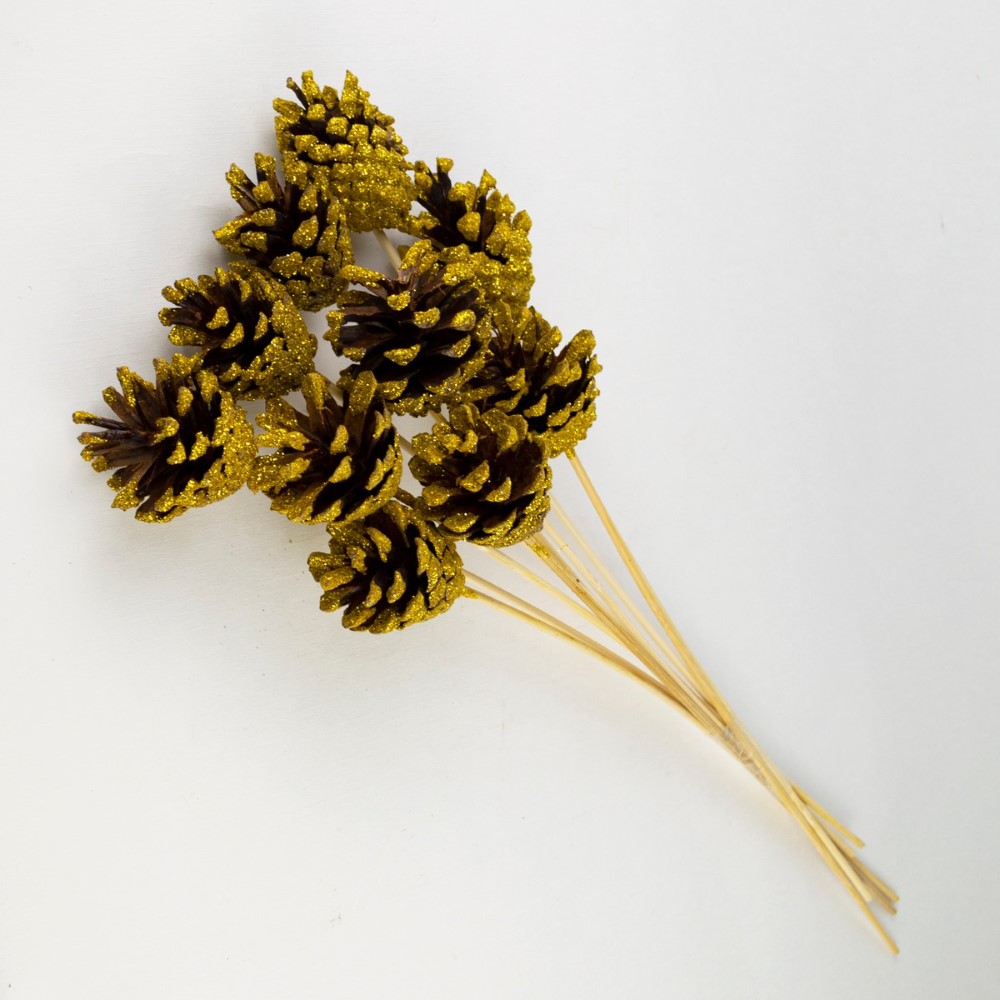 Набор шишек сосновых на вставке 10шт 5x30см, золотой арт.к000028497 по цене 