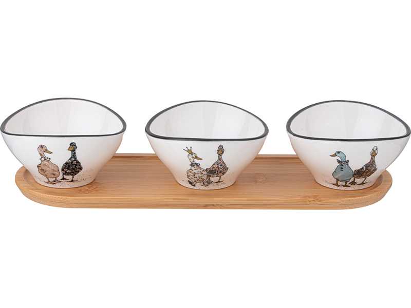 Набор салатников на дерев. подставке Лефард Семейная ферма 4пр, фарфор арт.263-1338 по цене 
