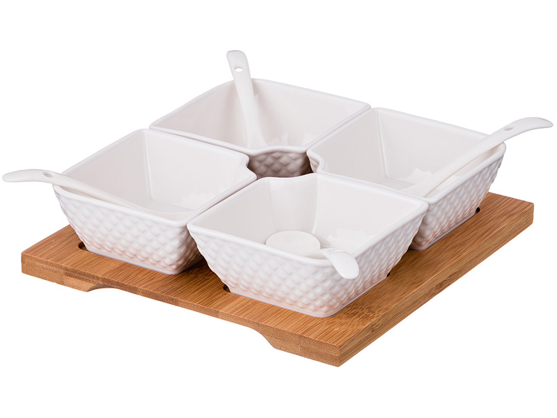 Набор сервировочный на дерев подставке Лефард Диаманд 9пр, фарфор/дерево арт.359-378 по цене 