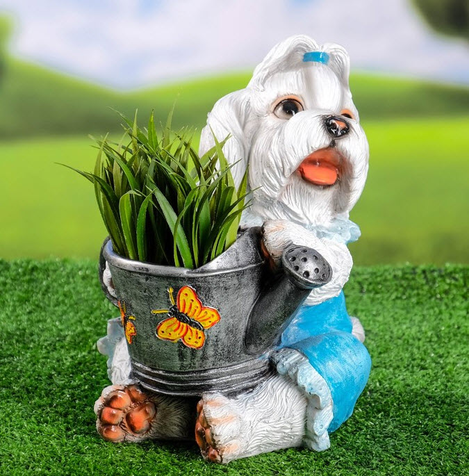 Фигура Собачка с лейкой кашпо 28х23х20см, полистоун арт.К121 по цене 