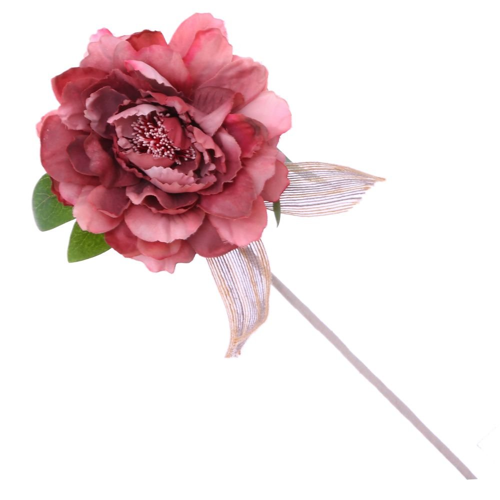 Цветок искусственный роза на длинной ветке розовая 13х10х37см по цене 