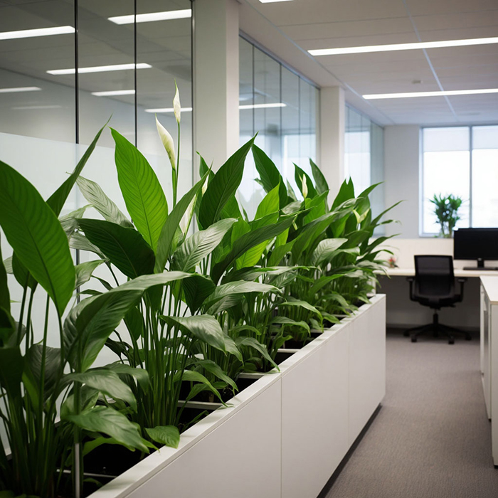 спатифилумы в зонировании рабочего пространства